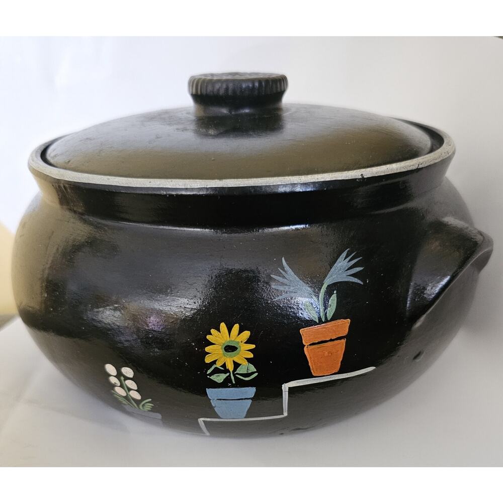 Vintage Bowl With Lid Soup Tureen With Handles Folk Art Ceramic Unmarked